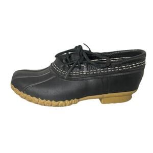 L.L.Bean Bean Boots Rubber Moccasin Black Low w/Lamb Fur Insoles Women Sz 9
